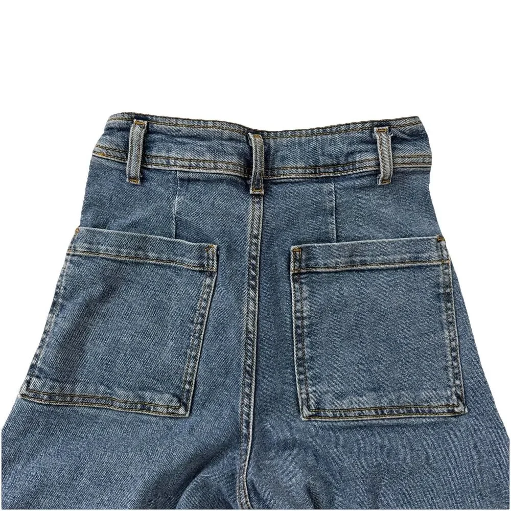 Zara Jeans Womens 2 Blue The Marine Straight Raw Hem High-Rise Wide Leg Boho - Picture 6 of 9